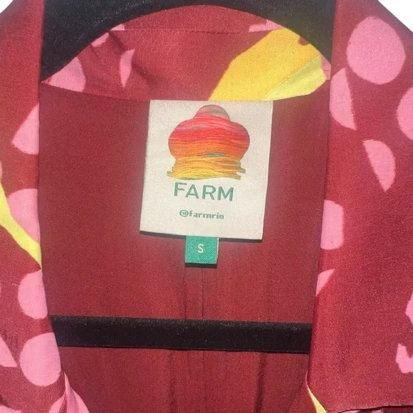 EUC FARM Rio Toucanissimo Long Sleeve Print Wrap Dress Burgundy Small Beaded - Picture 2 of 8